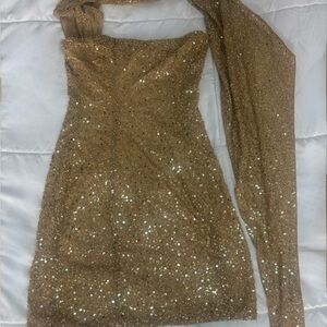 Sequin Gold dress with scarf